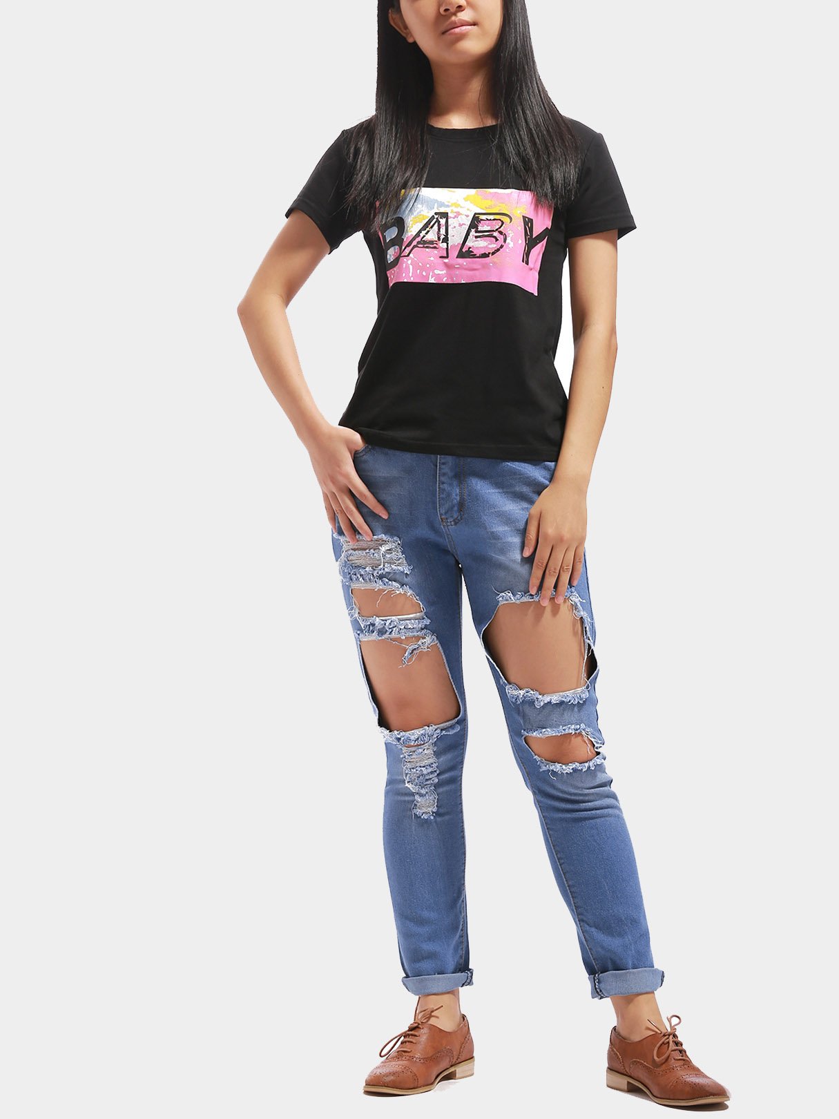 Wholesale Round Neck Letter Half Sleeve Black T-Shirts