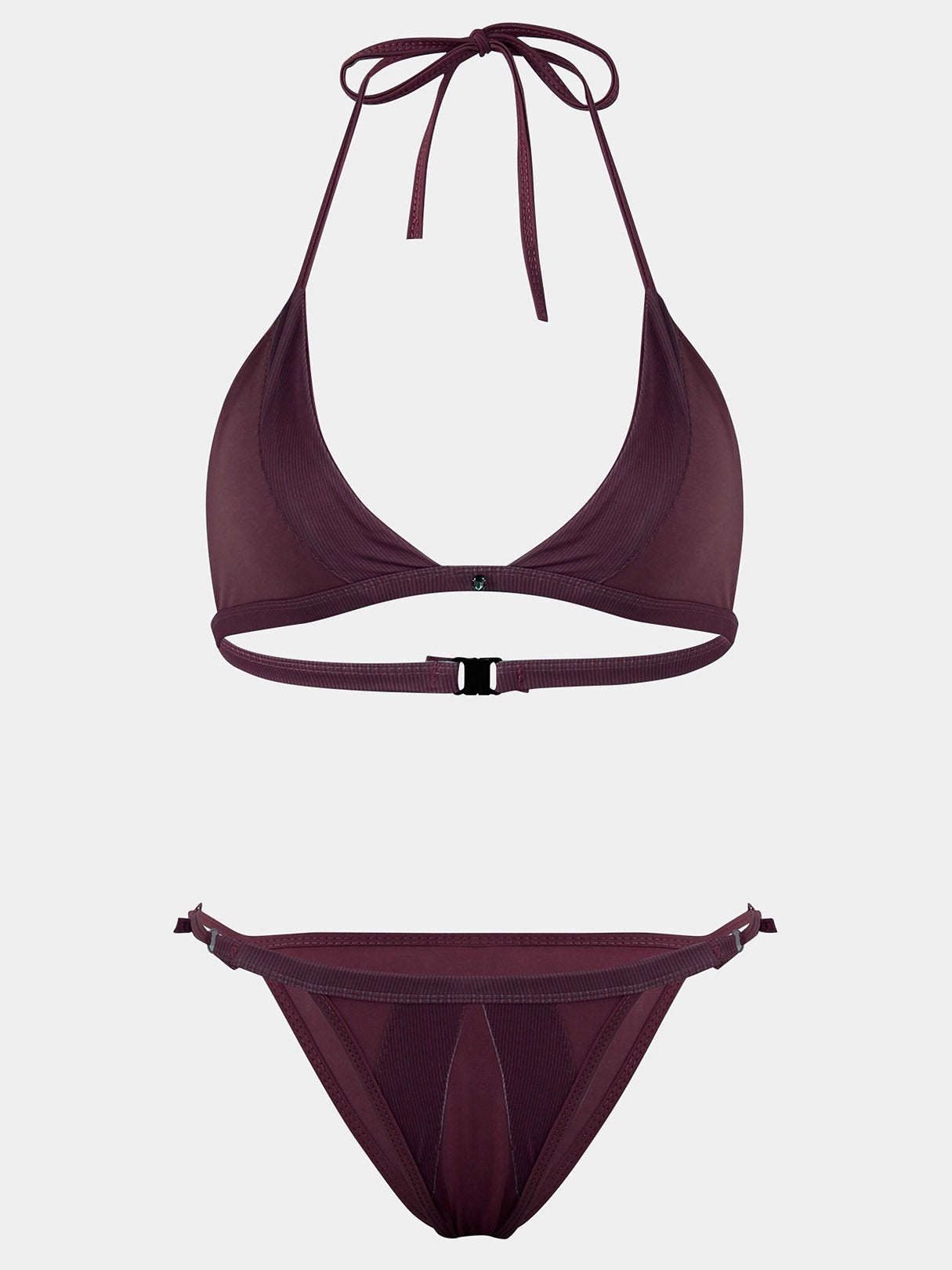 Wholesale Burgundy Halter V-Neck Sleeveless Plain Backless Lace-Up Spaghetti Strap Bikinis