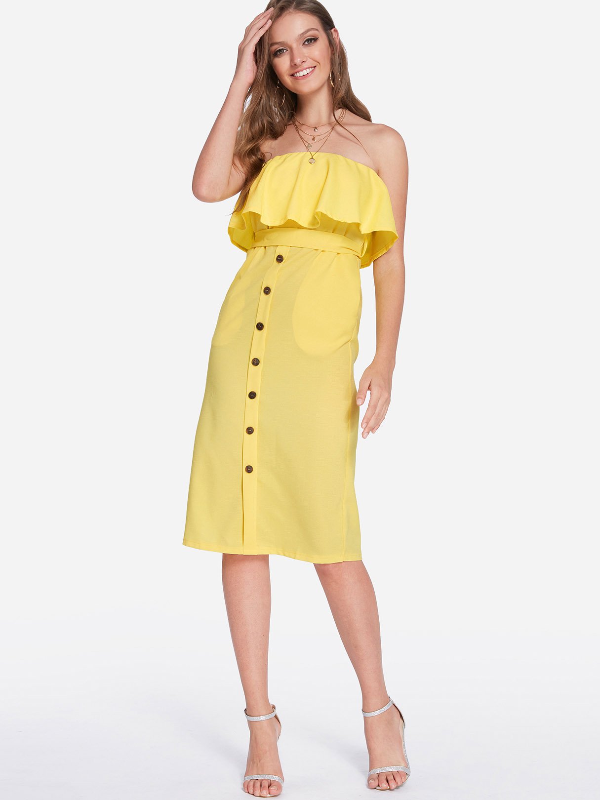 OEM Ladies Yellow Midi Dresses