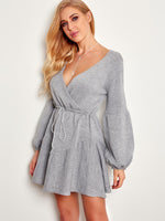 OEM Ladies Grey V-Neck Dresses