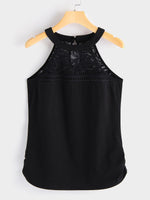 Wholesale Crew Neck Plain Lace Sleeveless Black Camis
