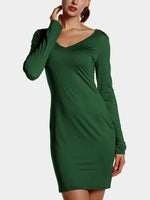 Wholesale Army Green Deep V Neck Long Sleeve Plain Dresses