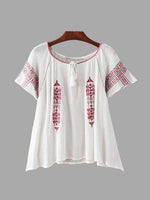 Wholesale Round Neck Embroidered Tassel Short Sleeve T-Shirts
