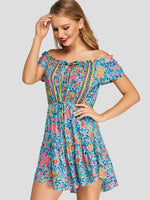 OEM Ladies Blue Floral Dresses