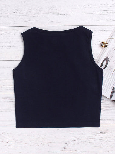 Wholesale Round Neck Cut Out Sleeveless Navy Tank Top
