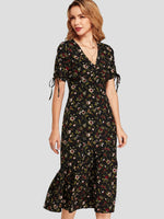 OEM Ladies Black Floral Dresses