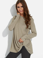 Wholesale Round Neck Plain Long Sleeve Irregular Hem Tee