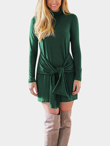 Wholesale Green Crew Neck Long Sleeve Mini Dress