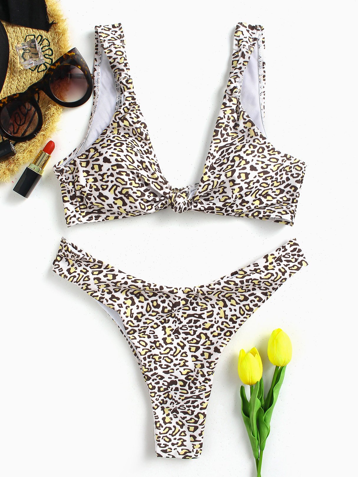 Wholesale V-Neck Sleeveless Leopard Bikinis