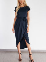 Wholesale Navy Plain Irregular Hem Casual Dresses