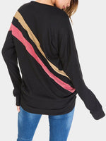Wholesale Crew Neck Stripe Long Sleeve Black T-Shirts