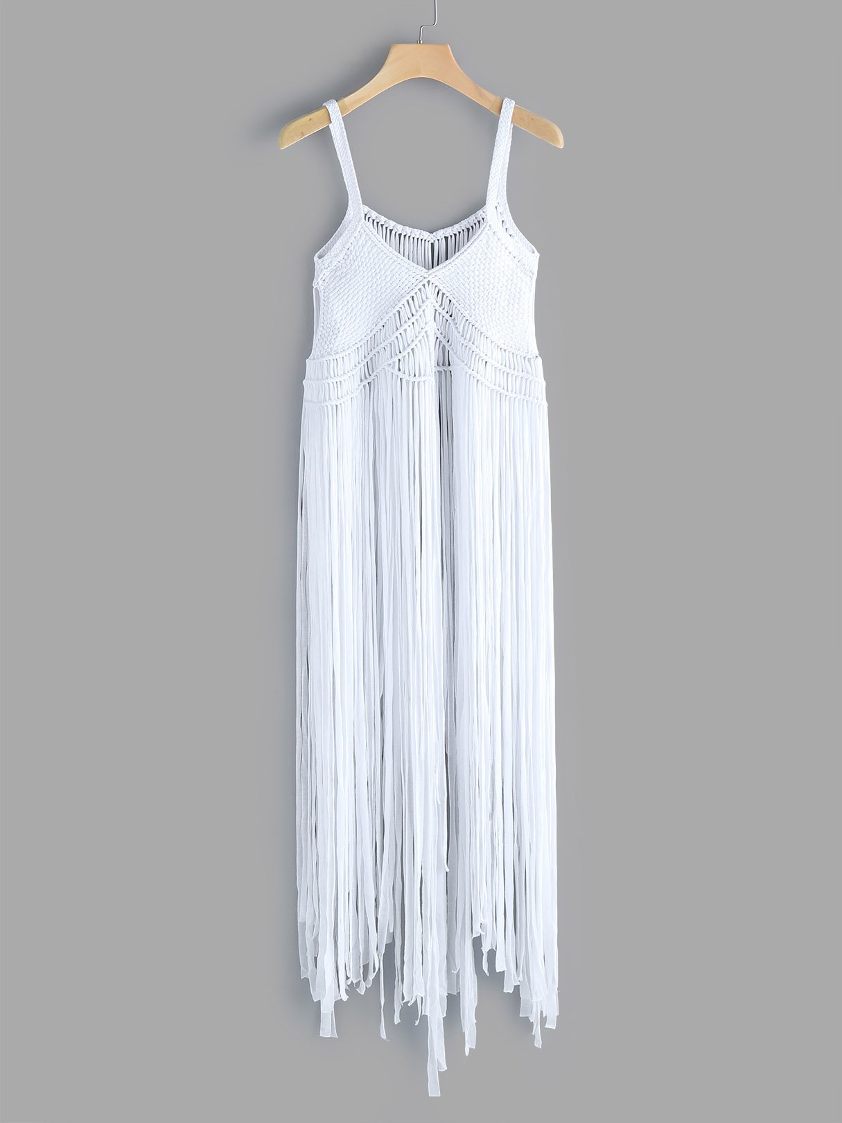Wholesale White V-Neck Sleeveless Plain Tassel Tassel Hem Cover Ups Swimwear