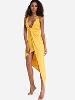 OEM Ladies Yellow V-Neck Dresses