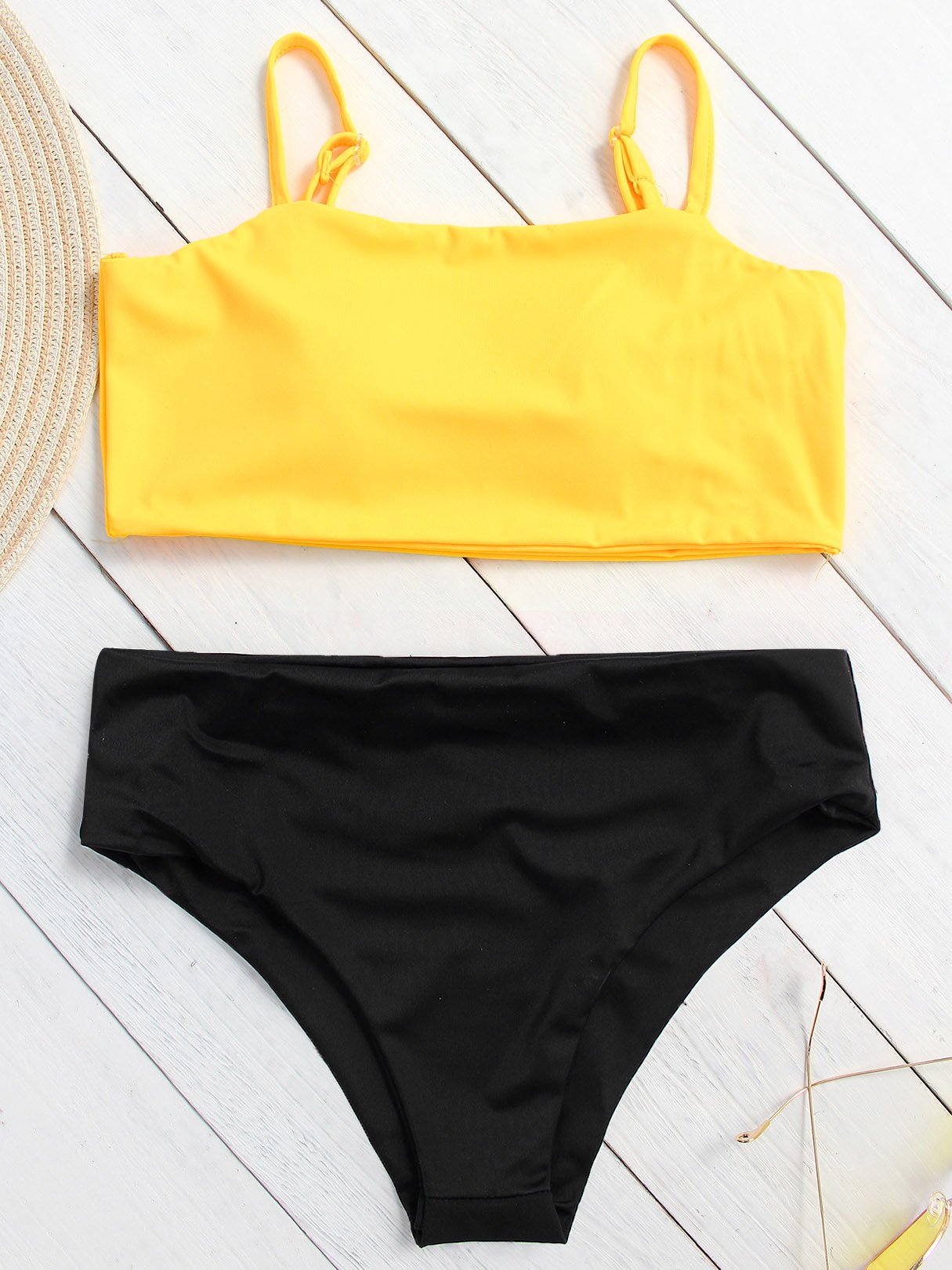 Wholesale Yellow Sleeveless High-Waisted Two Piece Bikinis
