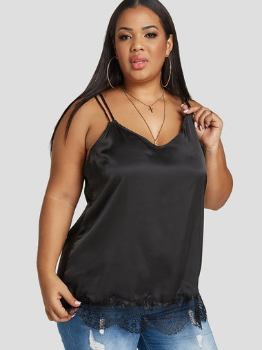 Wholesale V-Neck Backless Spaghetti Strap Criss-Cross Sleeveless Black Plus Size Tops