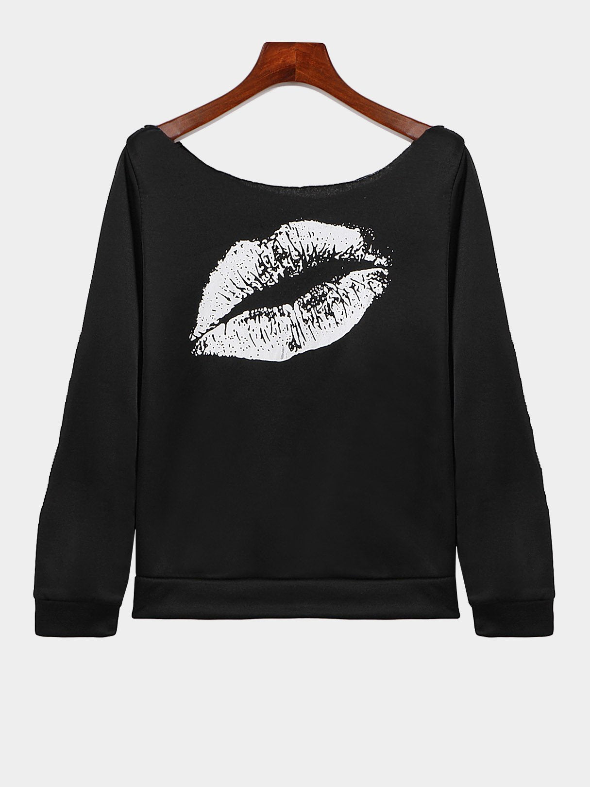 Wholesale Asymmetric Shoulder Long Sleeves Top With Lipprint