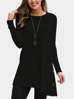 Wholesale Round Neck Plain Long Sleeve Irregular Hem T-Shirts