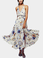 Wholesale V-Neck Floral Print Backless Sleeveless Maxi Dress
