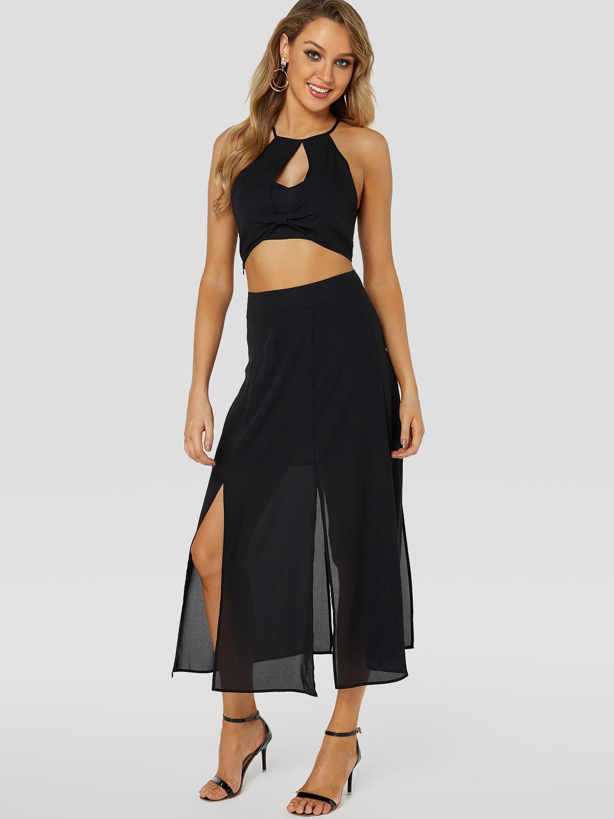 NEW FEELING Womens Black Two Piece Outfits