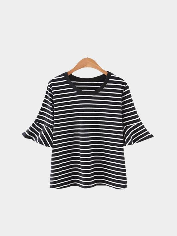Wholesale Round Neck Stripe Black T-Shirts