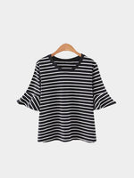 Wholesale Round Neck Stripe Black T-Shirts