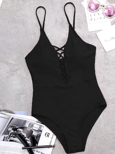 Wholesale V-Neck Sleeveless Lace-Up One-Pieces