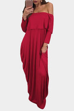 Wholesale Flounced Design Off The Shoulder Half Sleeves Maxi Dresses