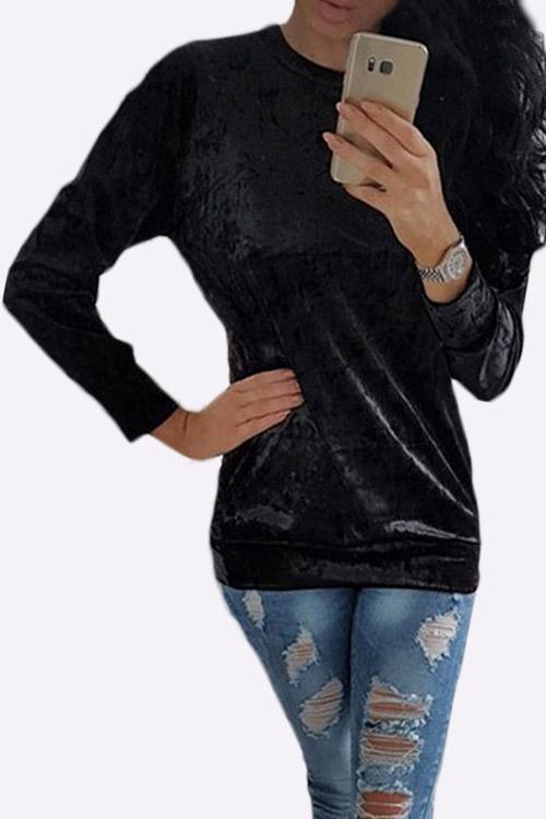 Wholesale Round Neck Long Sleeve Black T-Shirt