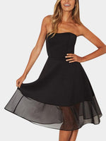 Wholesale Black Strapless Off The Shoulder Sleeveless Tiered Zip Back Backless Ruffle Hem High-Waisted Sexy Dress