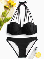 Wholesale Black Halter Sleeveless Backless Bikinis