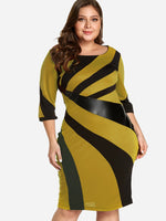Wholesale Round Neck Stripe Half Sleeve Bodycon Hem Plus Size Dress