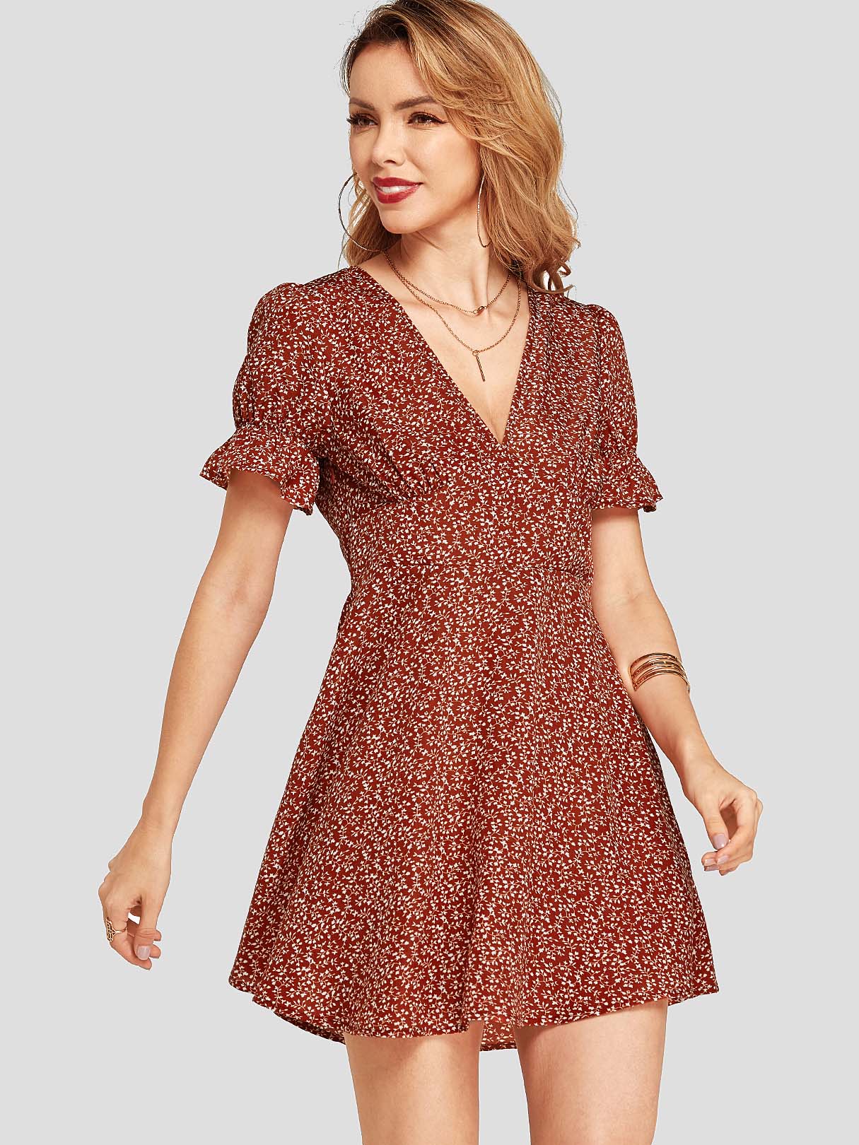 NEW FEELING Womens Red Floral Dresses