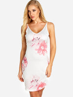 Wholesale White V-Neck Floral Print Sleeveless Mini Dress