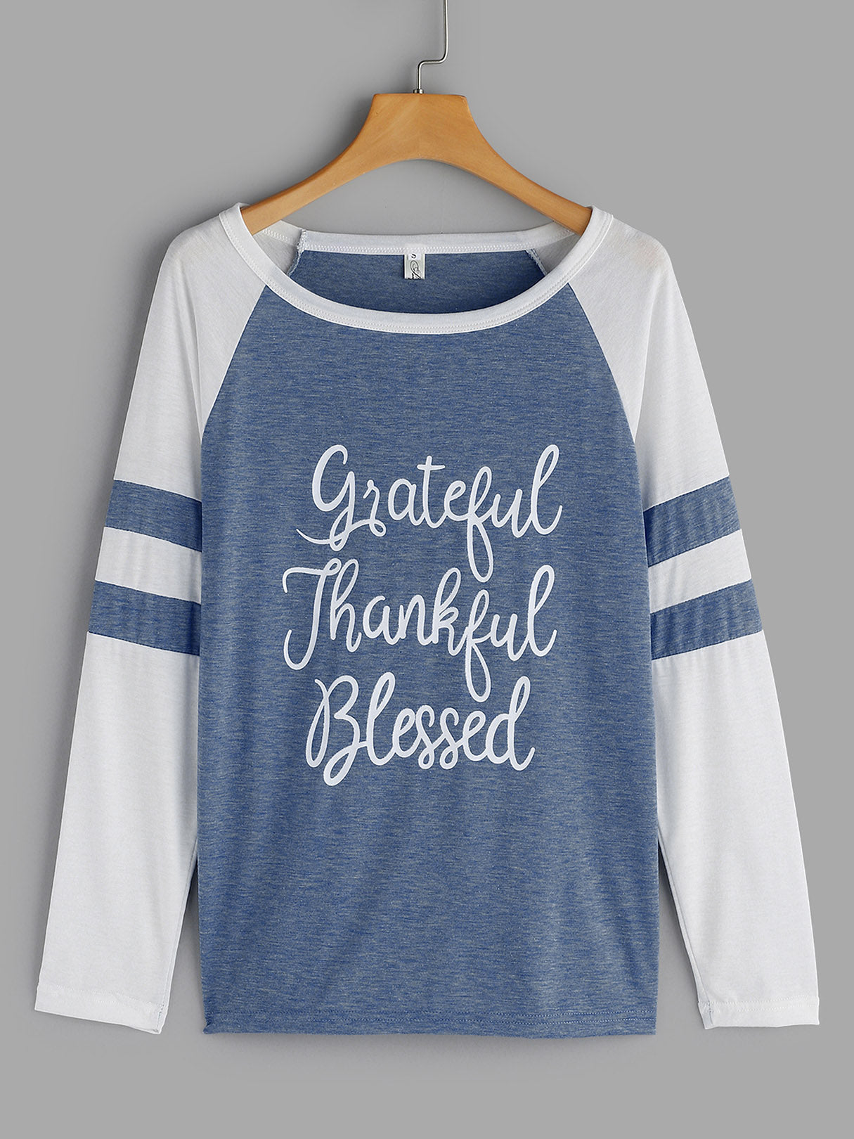 Wholesale Round Neck Stripe Letter Printed Long Sleeve T-Shirts