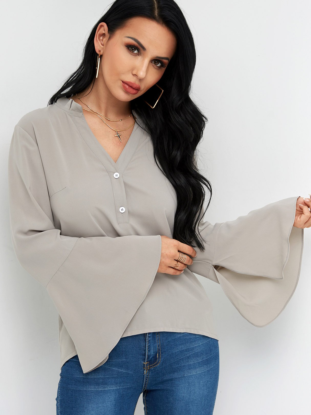 Wholesale Long Sleeve Grey Blouses