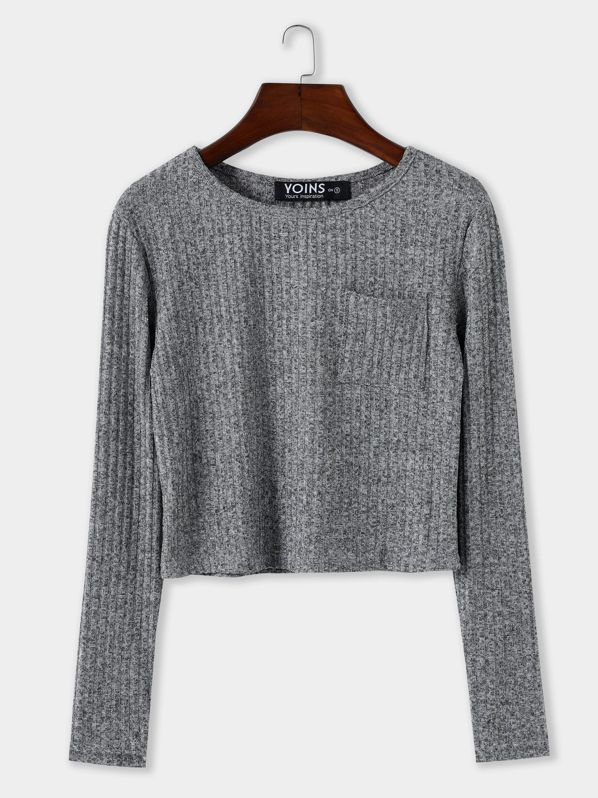 Wholesale Pocket Design Round Neck Long Sleeves Knitted Top