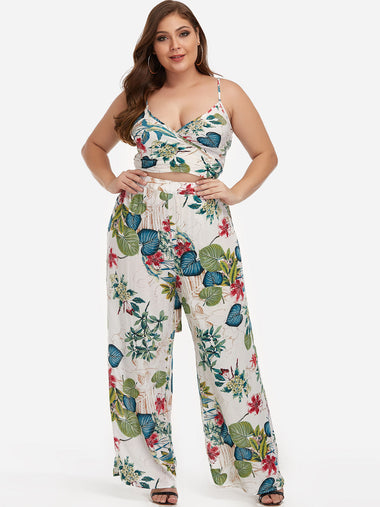 Wholesale V-Neck Self-Tie Sleeveless White Plus Size Bottoms