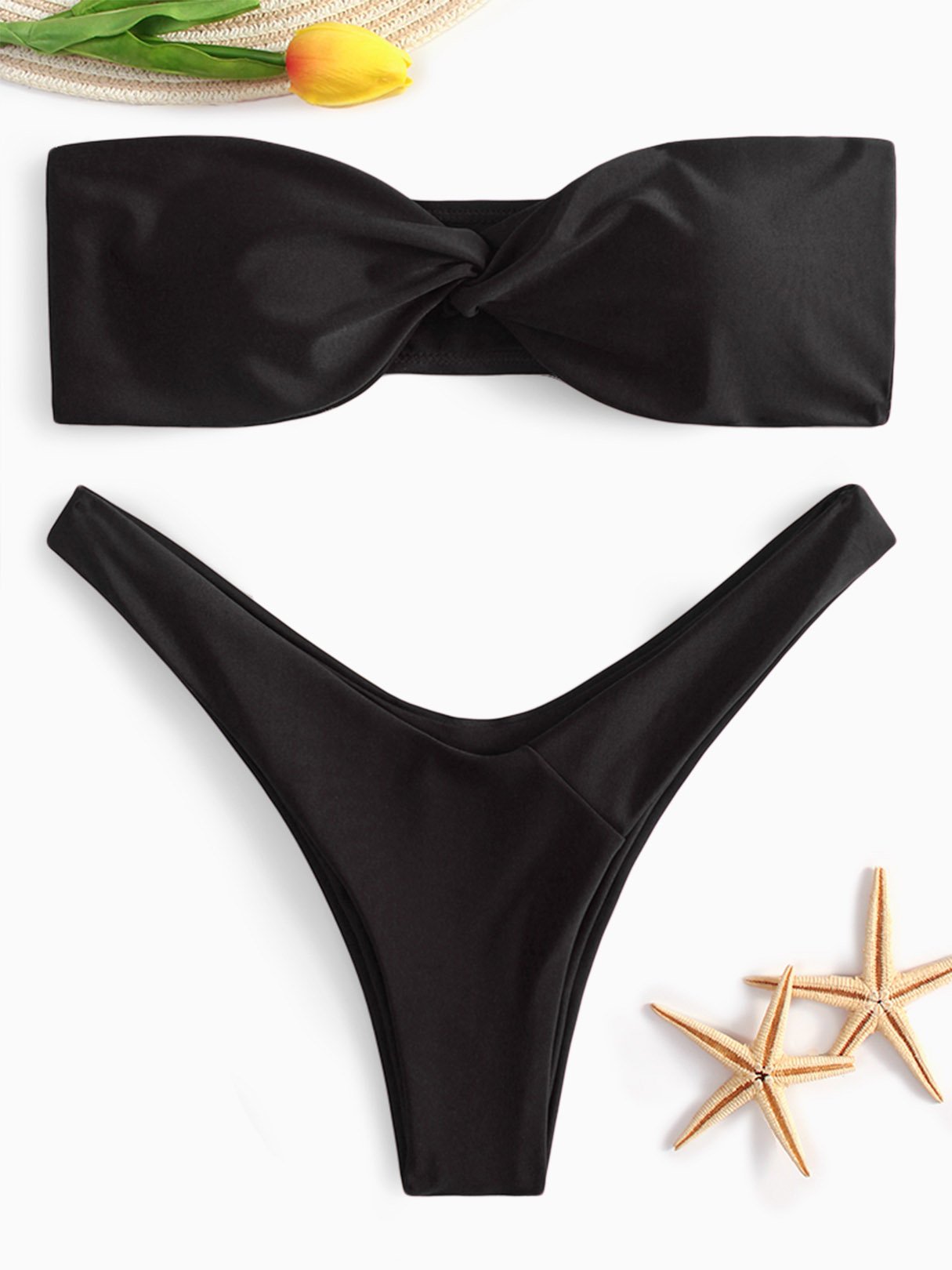 Wholesale Black Off The Shoulder Sleeveless Crossed Front Bodycon 2 Piece Bikinis