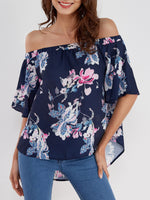 Wholesale Off The Shoulder Floral Print Half Sleeve Blouses