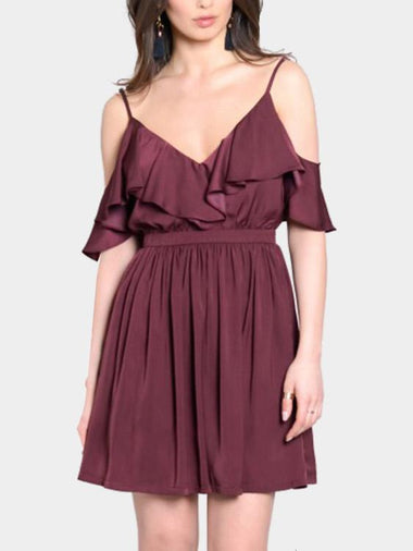 Wholesale V-Neck Cold Shoulder Sleeveless Tiered Backless Ruffle Hem Mini Dresses