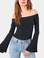 Wholesale Off The Shoulder Long Sleeve Black T-Shirts