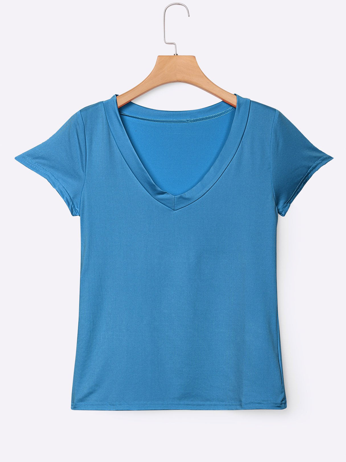 Wholesale V-Neck Plain Short Sleeve Bodycon Hem T-Shirts