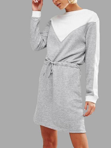 Wholesale Grey Round Neck Long Sleeve Fashion Mini Dress