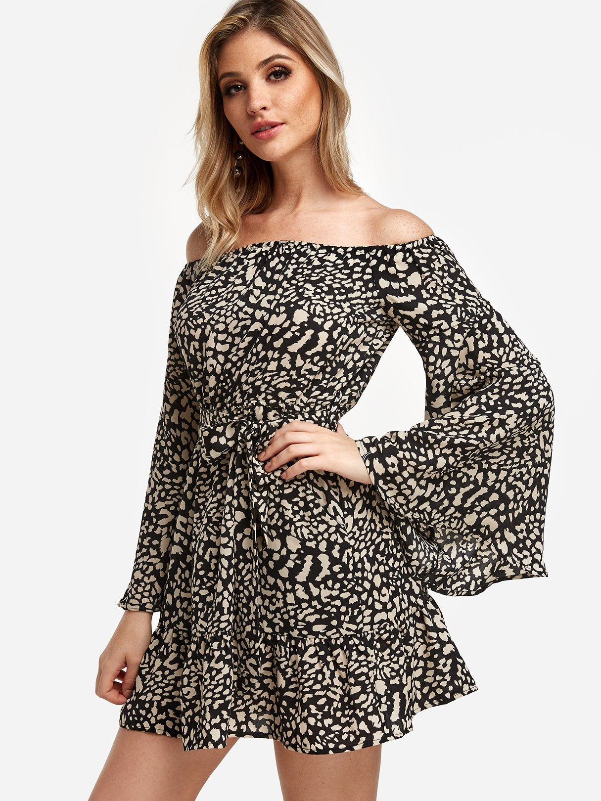 OEM Ladies Leopard Off The Shoulder Dresses