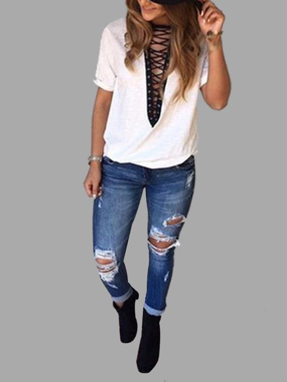 NEW FEELING Womens White T-Shirts