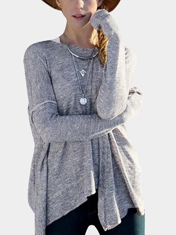 Wholesale Round Neck Backless Long Sleeve Grey Tee
