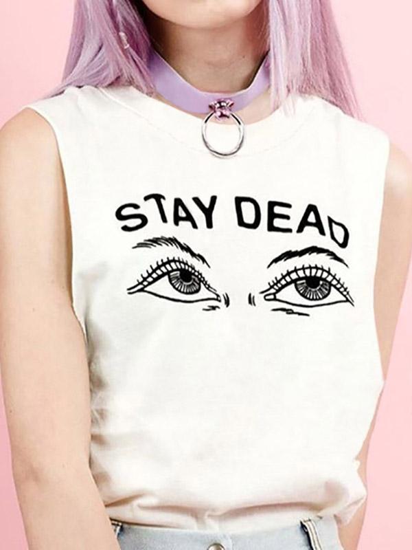 Wholesale Sleeveless Eyes Pattern Round Neck Top