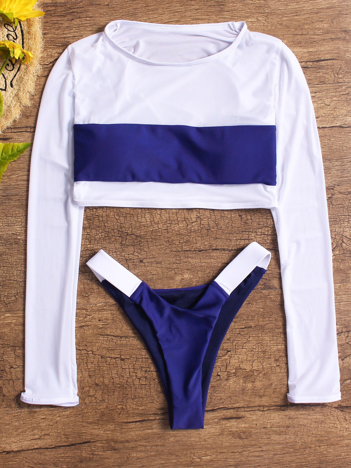 Wholesale Round Neck Stripe Long Sleeve White Bikinis