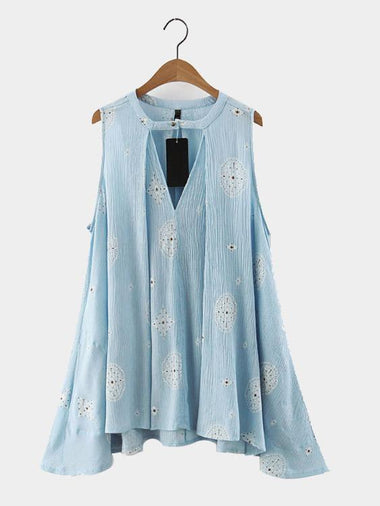 Wholesale Round Neck Sleeveless Floral Print Cut Out Irregular Hem Casual Dress