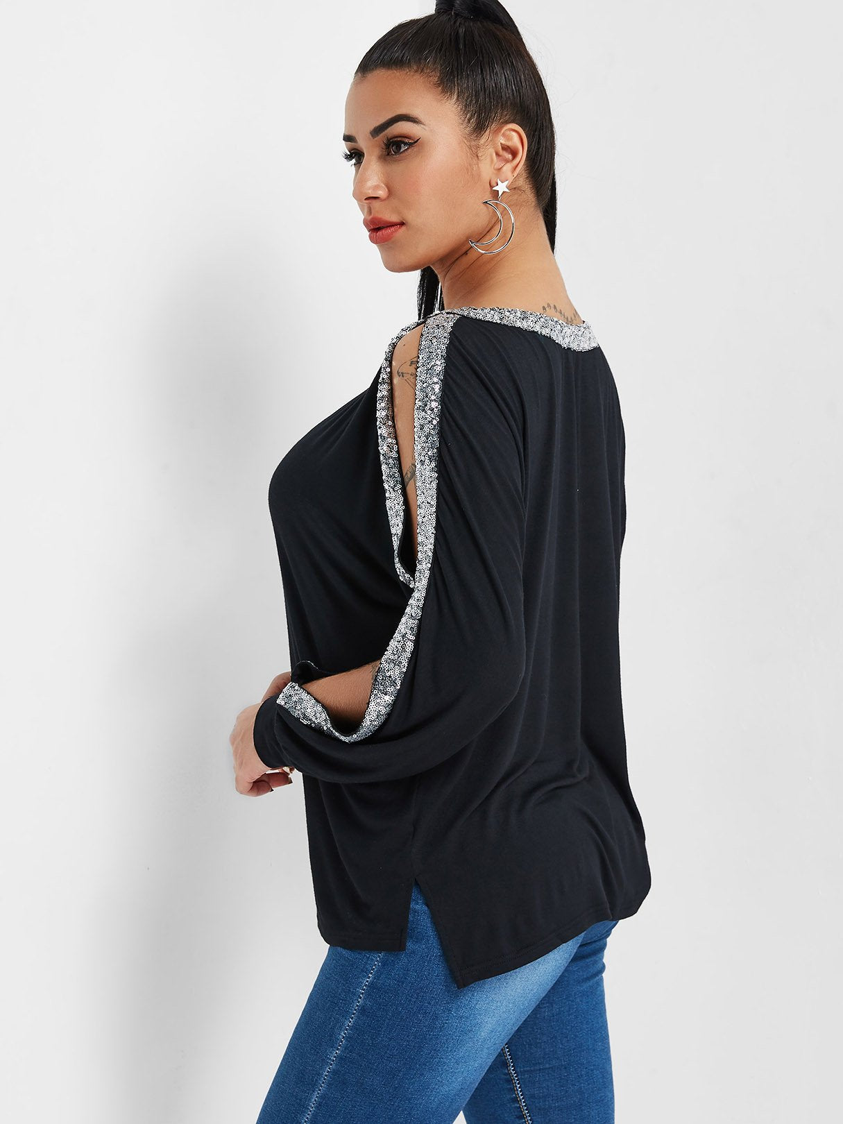 NEW FEELING Womens Black T-Shirts